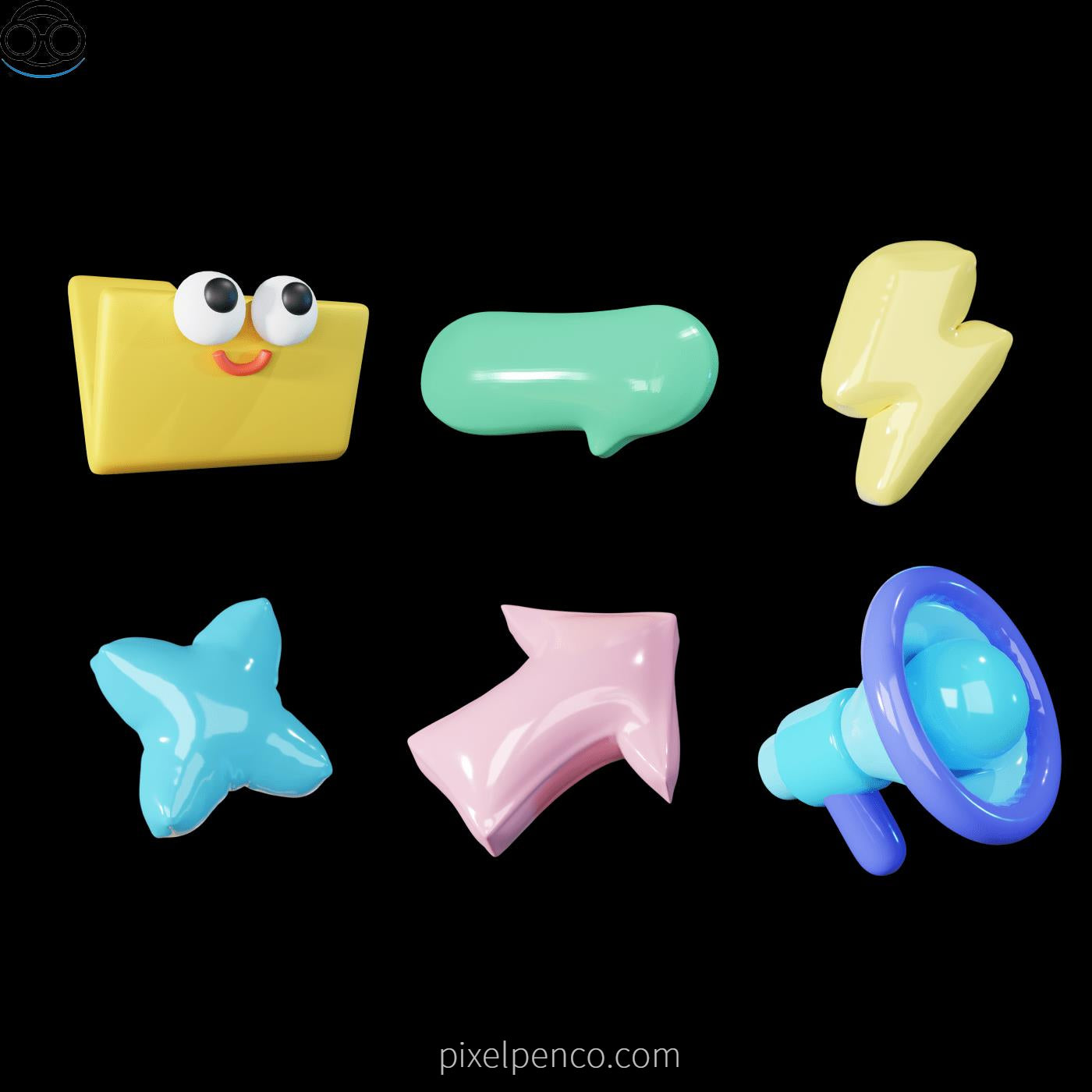 3D Inflated - Style Cartoon Flowers, Arrows, Graphics & Emojis - Children’S Day Model Design Assets For Blender 159 - pixelpenco