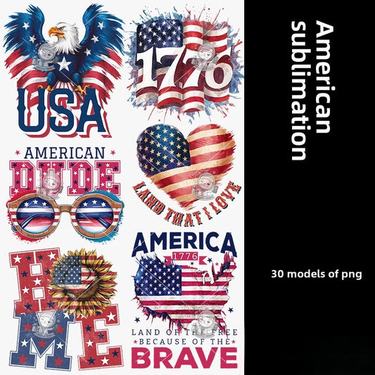 USA Patriotic Sublimation T-Shirt Design Bundle - Hand-Painted Watercolor Clipart | High-Resolution PNG, Transparent Background | Commercial Use - pixelpenco