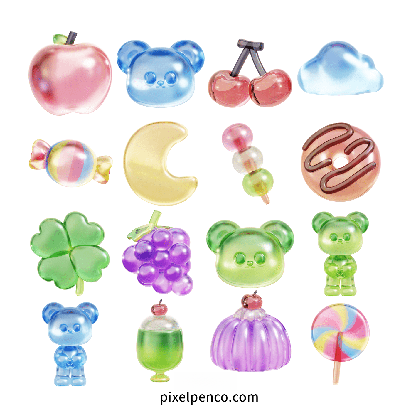 43 3D Cartoon Models | Gummy Bears, Candies, Flowers, Hearts & Cherries For C4D/Blender – $3 Instant Email Delivery