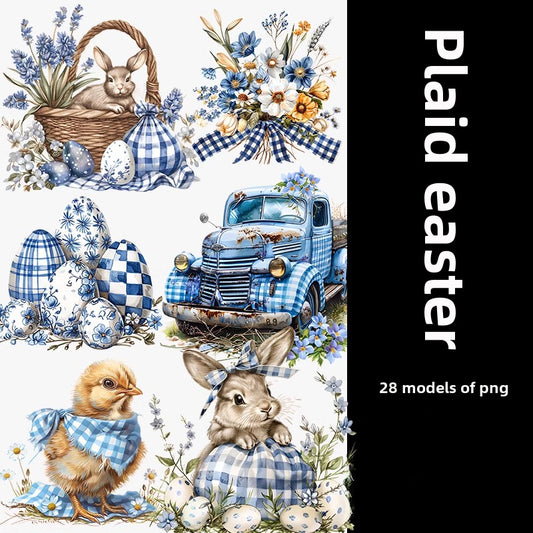 Retro Easter Plaid Clipart Bundle - 28 Hand-Painted Watercolor PNGs | Vintage Seamless Patterns, Transparent Background | Commercial Use - pixelpenco