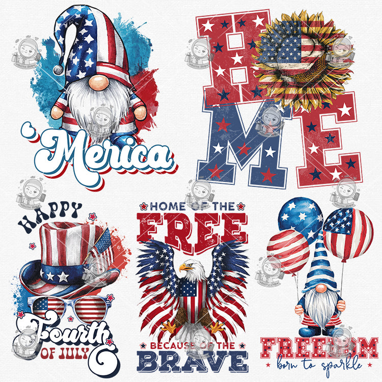 USA Patriotic Sublimation T-Shirt Design Bundle - Hand-Painted Watercolor Clipart | High-Resolution PNG, Transparent Background | Commercial Use - pixelpenco
