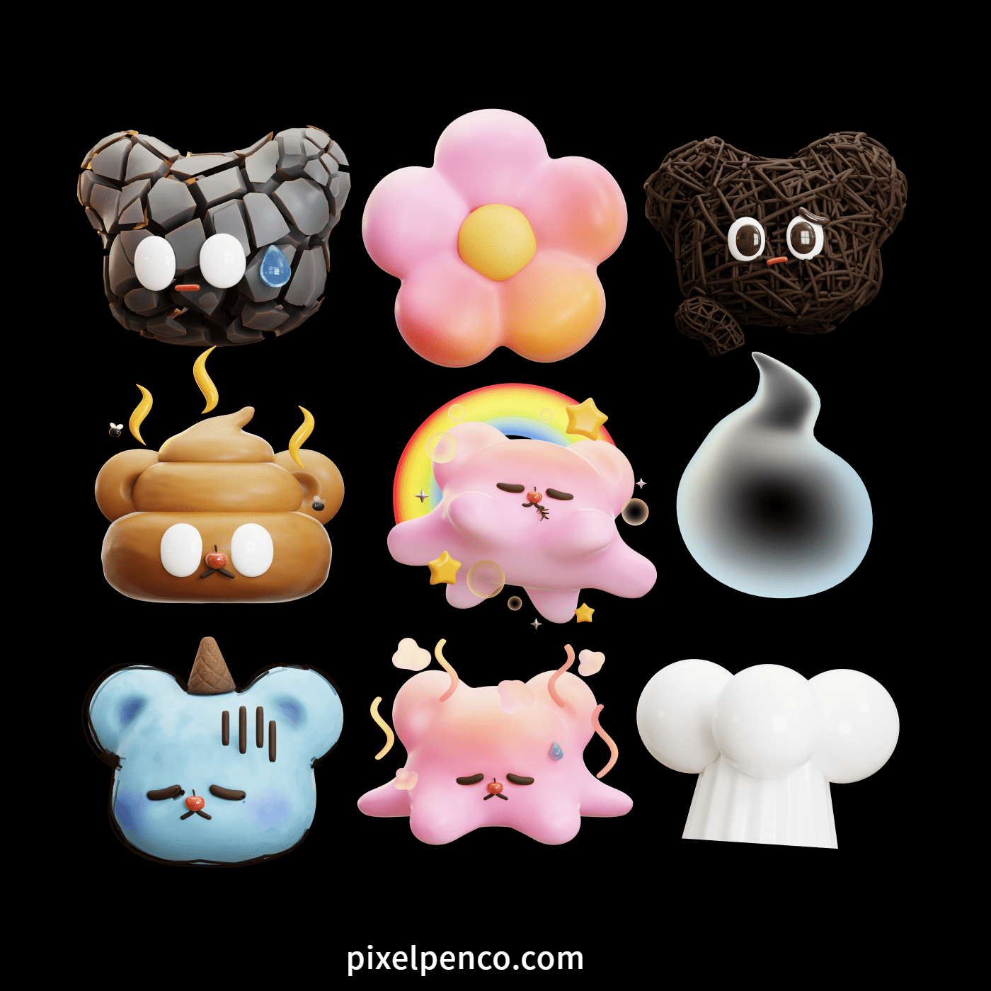 37 High-Quality 3D Cartoon Models | Plush Bears, Flowers, Bubbles & Light Bulbs For C4D/Blender – $3 Instant Email Delivery