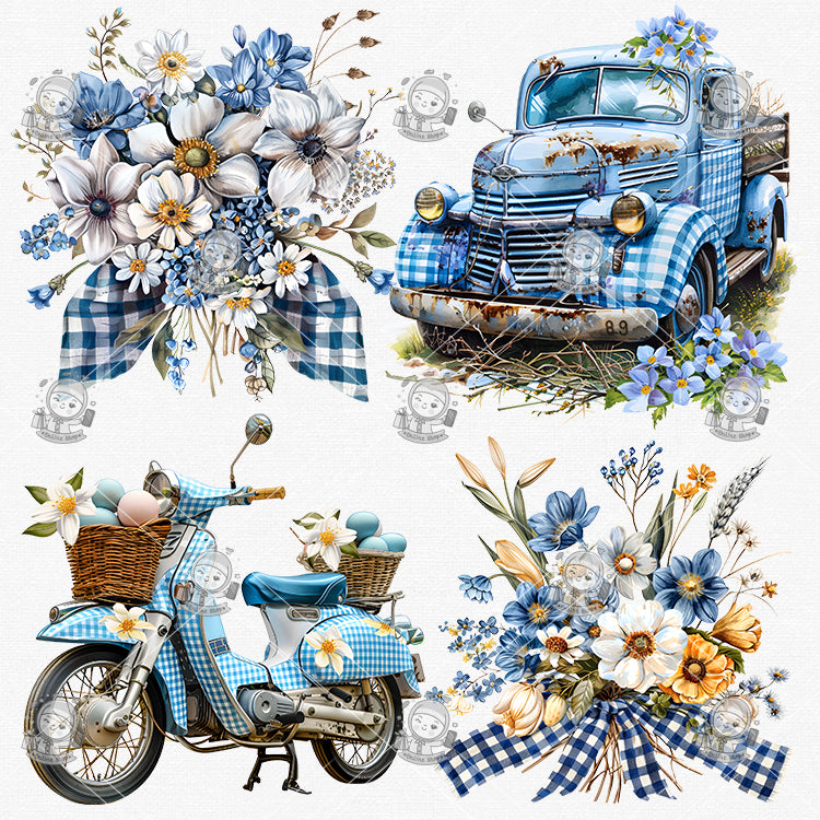 Retro Easter Plaid Clipart Bundle - 28 Hand-Painted Watercolor PNGs | Vintage Seamless Patterns, Transparent Background | Commercial Use - pixelpenco