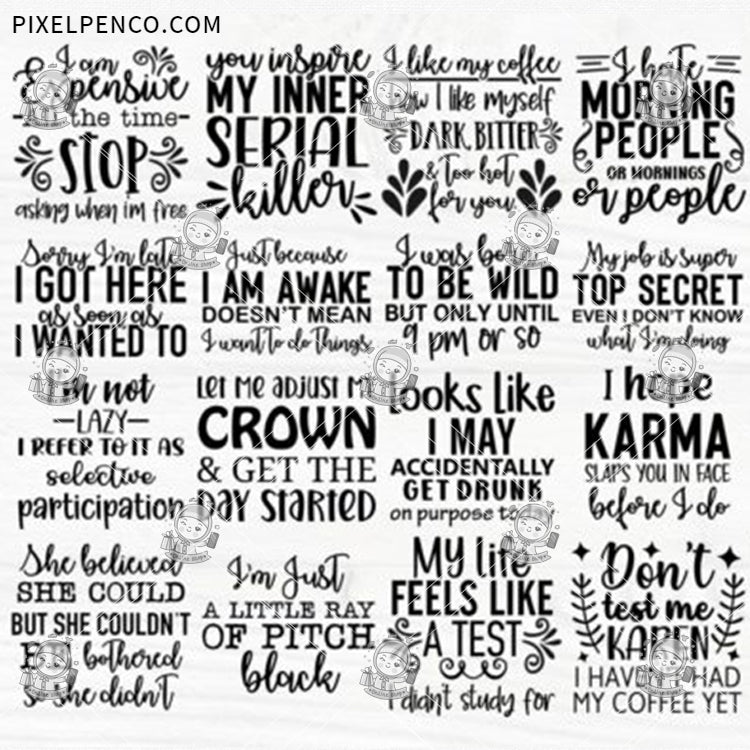 Funny Quotes Bundle | Hand-Drawn English Proverbs Clipart EPS Files | HD Premium Design Assets