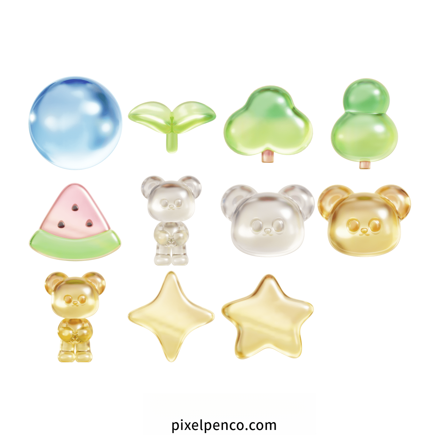 43 3D Cartoon Models | Gummy Bears, Candies, Flowers, Hearts & Cherries For C4D/Blender – $3 Instant Email Delivery