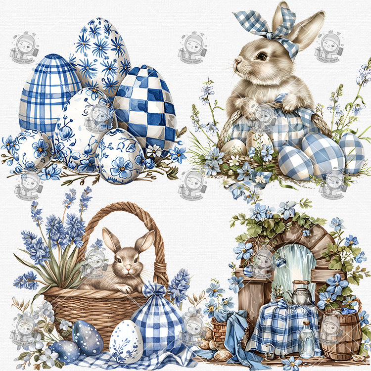 Retro Easter Plaid Clipart Bundle - 28 Hand-Painted Watercolor PNGs | Vintage Seamless Patterns, Transparent Background | Commercial Use - pixelpenco