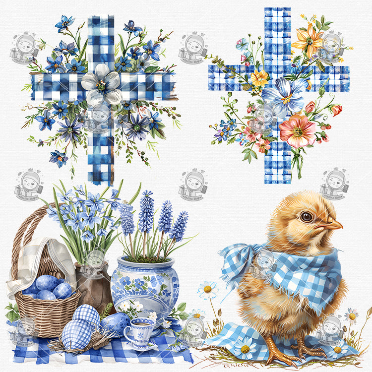 Retro Easter Plaid Clipart Bundle - 28 Hand-Painted Watercolor PNGs | Vintage Seamless Patterns, Transparent Background | Commercial Use - pixelpenco