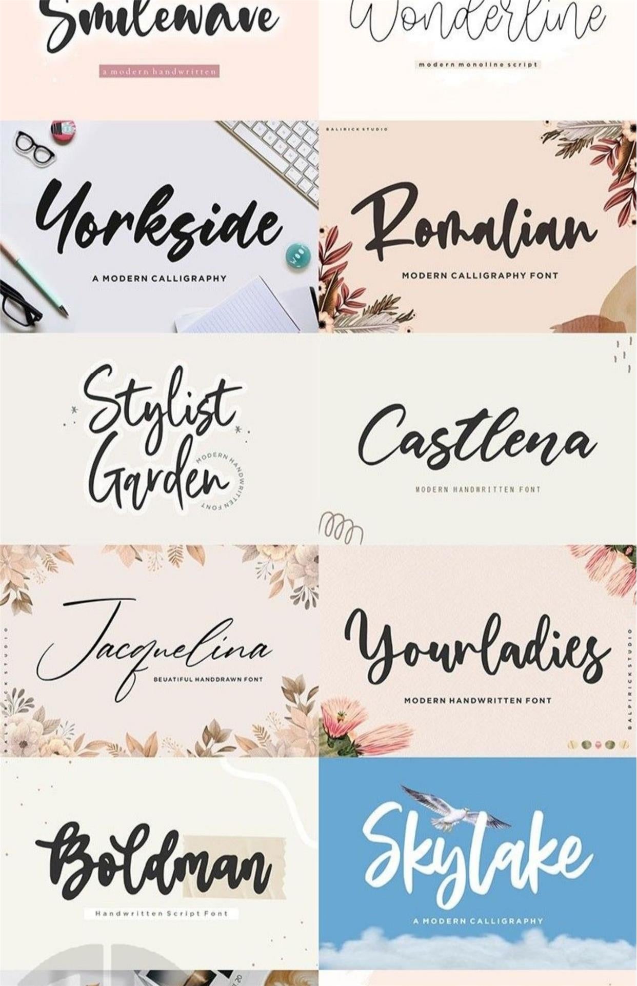 🔥600 Commercial-Use Handwritten Connected English Fonts TTF/OTF|For PS/Procreate/Design|Logo/Wedding/Digital Art Styles – Only $0.4! - pixelpenco