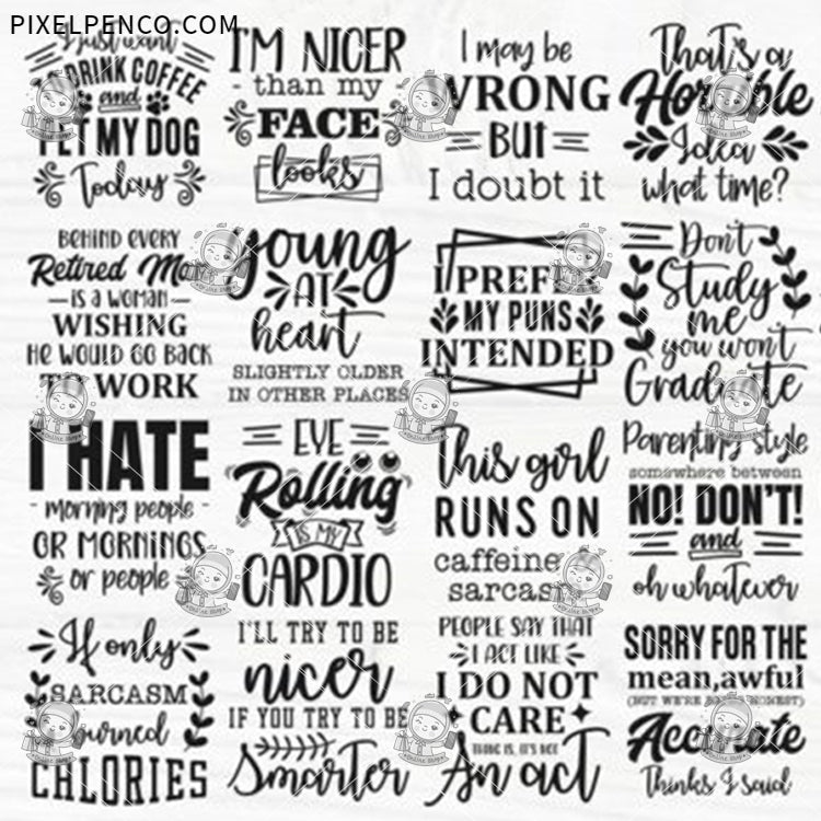 Funny Quotes Bundle | Hand-Drawn English Proverbs Clipart EPS Files | HD Premium Design Assets