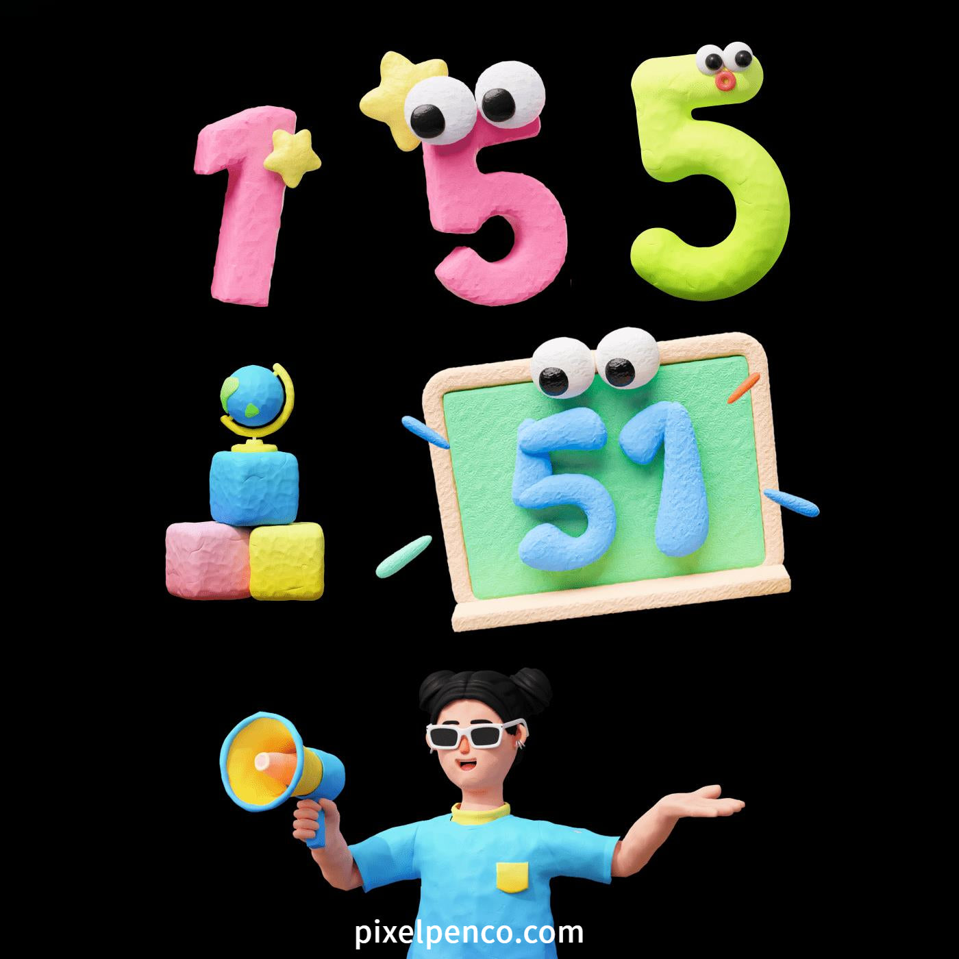 3D Clay - Style Cartoon Models | Flowers, Schoolbags, Graphics, Emoticons, Arrows, Pens & Clouds For Blender – $3 Instant Email Delivery