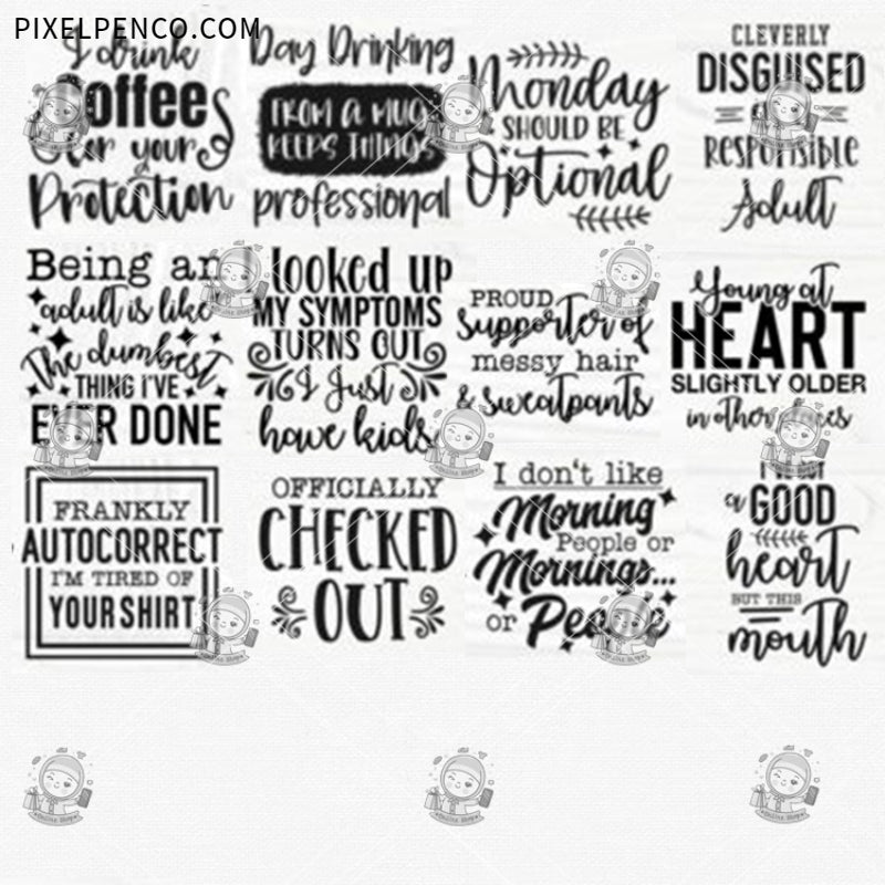 Funny Quotes Bundle | Hand-Drawn English Proverbs Clipart EPS Files | HD Premium Design Assets