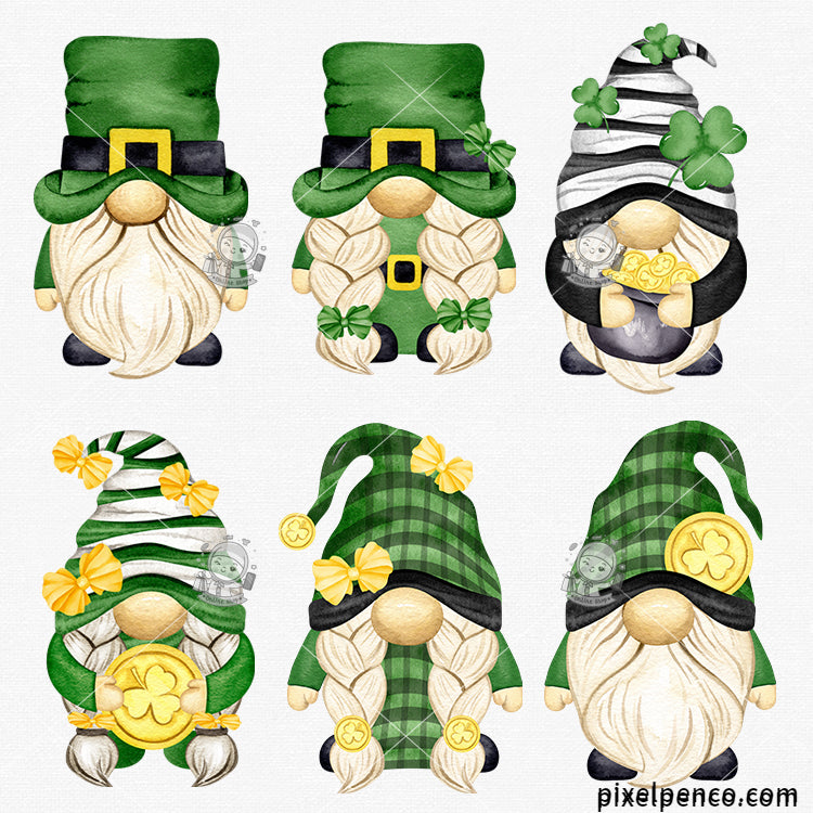 St. Patrick’S Day Gnome Clipart – Hand - Drawn Decorative Illustrations PNG, No - Background Design Materials – New & High - Quality – $0.99 Instant Email Delivery