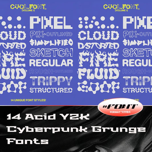 🔥 14 Acid Y2K Cyberpunk Grunge Fonts For Procreate/PS/AI – $0.99 (Multi-Format, Commercial Use) - pixelpenco