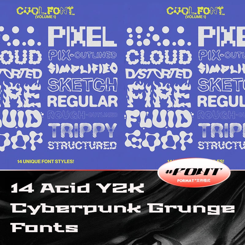 🔥 14 Acid Y2K Cyberpunk Grunge Fonts For Procreate/PS/AI – $0.99 (Multi-Format, Commercial Use) - pixelpenco