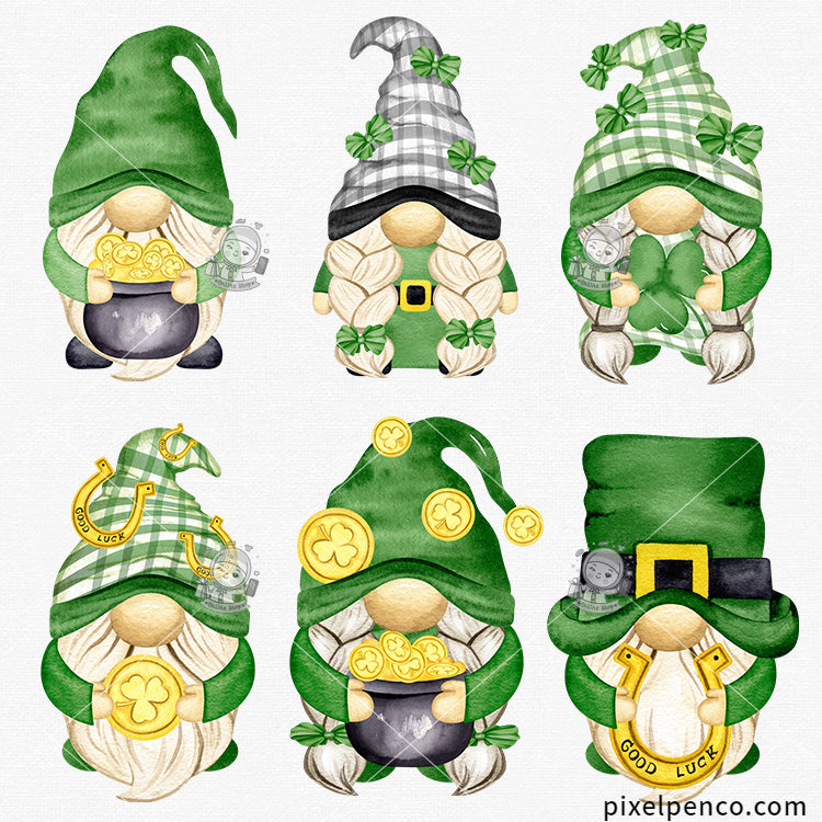 St. Patrick’S Day Gnome Clipart – Hand - Drawn Decorative Illustrations PNG, No - Background Design Materials – New & High - Quality – $0.99 Instant Email Delivery
