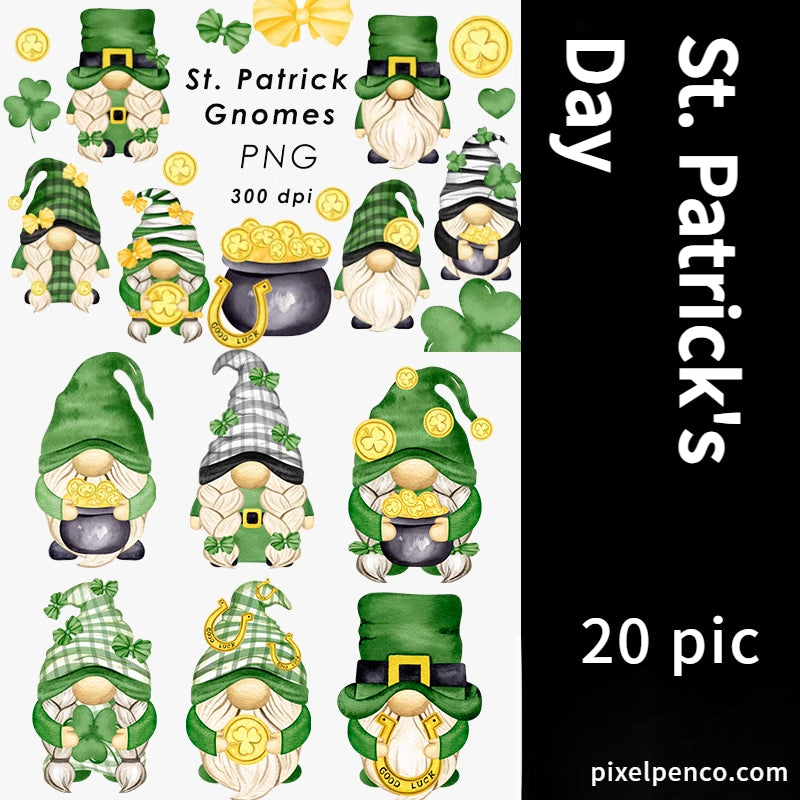 St. Patrick’S Day Gnome Clipart – Hand - Drawn Decorative Illustrations PNG, No - Background Design Materials – New & High - Quality – $0.99 Instant Email Delivery
